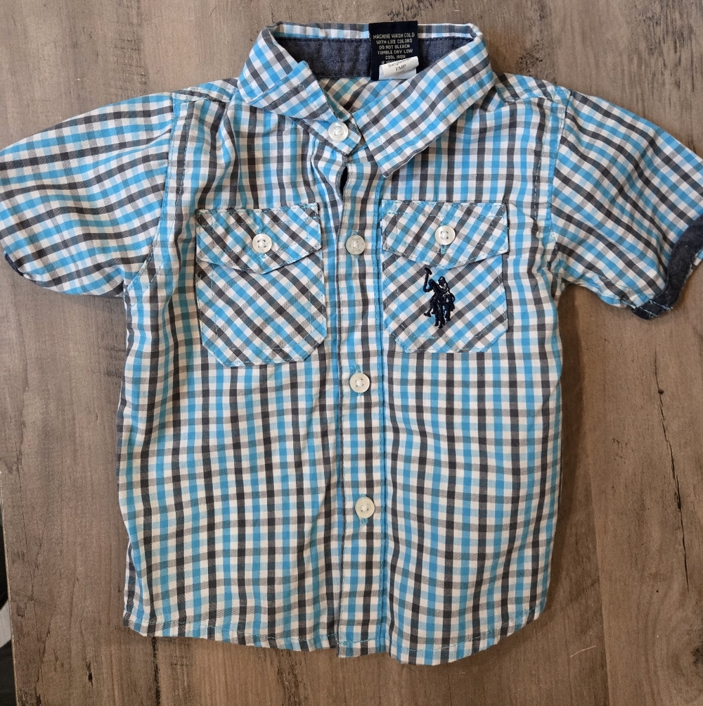 U.S. Polo Assn. Blue and White Plaid Kids Button-Down Shirt